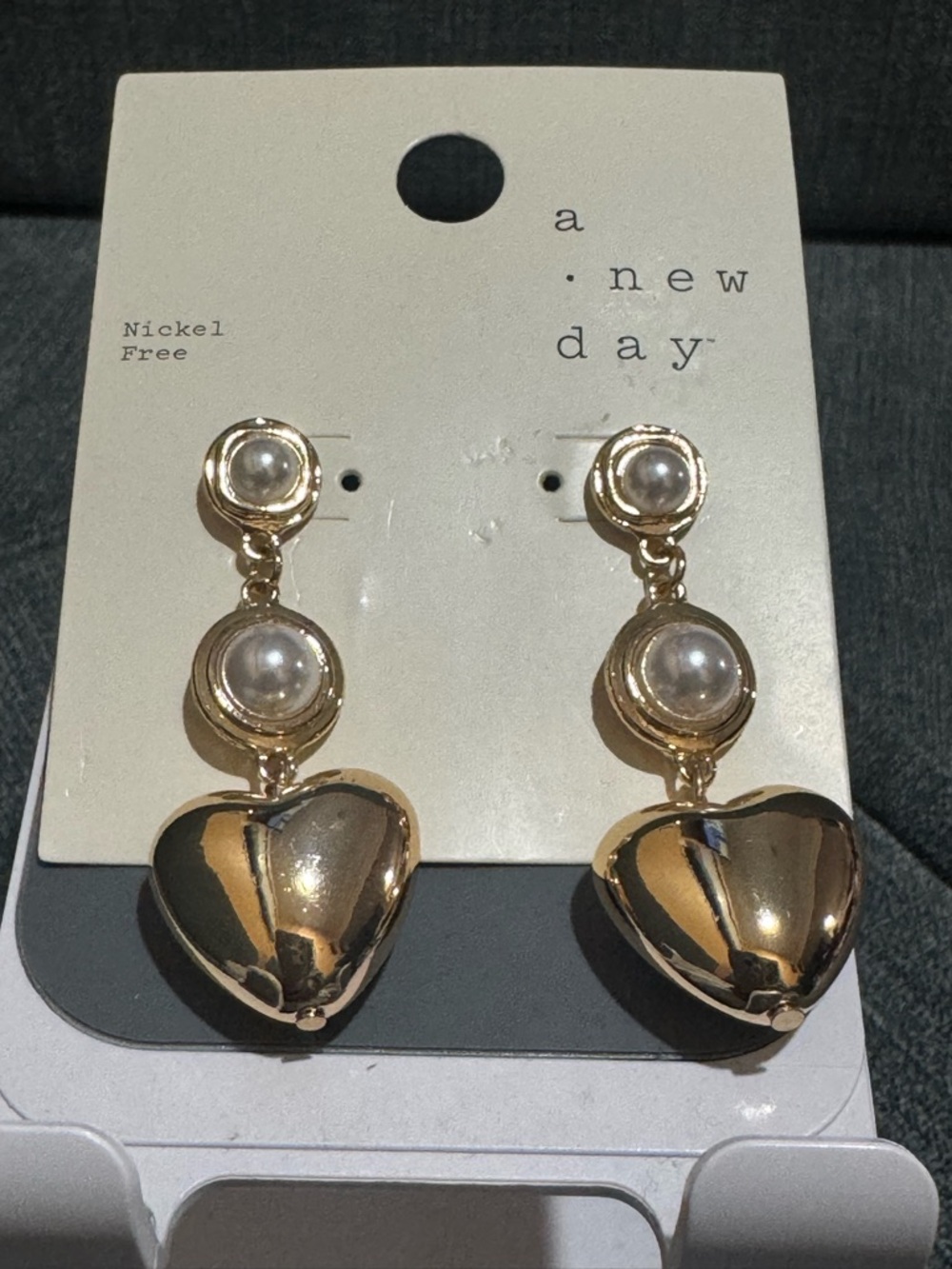 a new day Gold Heart Drop Earrings with Faux Pearl Details